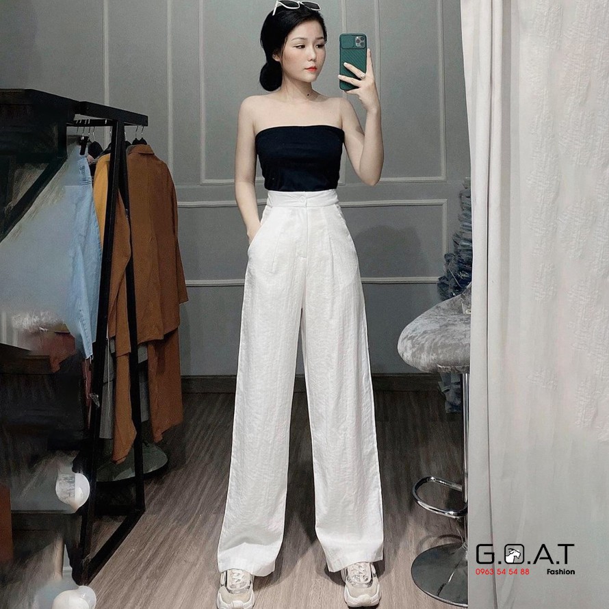 Quần đũi ống rộng nữ lưng cao khóa thật lưng chun - Màu Đen Trắng và Kem - Ống dài 100cm lên dáng suông đứng cực xinh | BigBuy360 - bigbuy360.vn