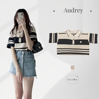 A8003 Áo len ngắn tay mongtoghi kẻ ngang cổ polo Audrey