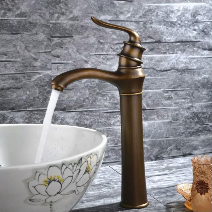 Vòi bồn rửa mặt, vòi Lavabo đồng giả cổ  Aladdin nóng lạnh (kèm dây cấp nước)