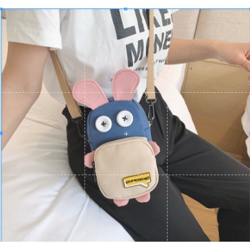Túi Đeo Chéo Mini Bằng Vải Bố Họa Tiết Hoạt Hình Dễ Thương Thời Trang Cho Nữ