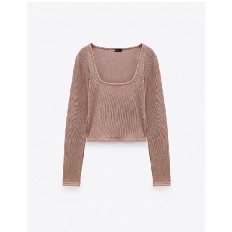 Áo croptop Zara cổ vuông kèm clip