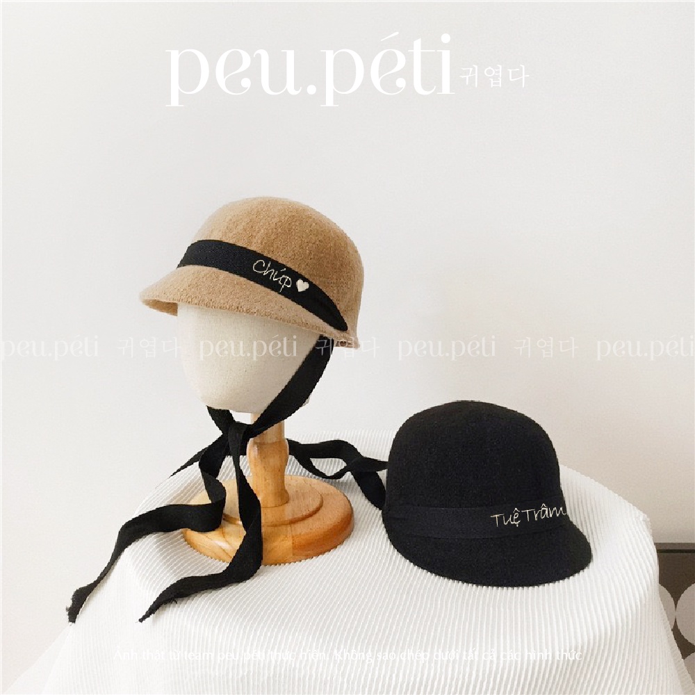SẴN HÀNG Mũ sợi len lông thỏ THÊU TÊN thiết kế style Korea- peu.péti  IB TÊN BÉ 🥰