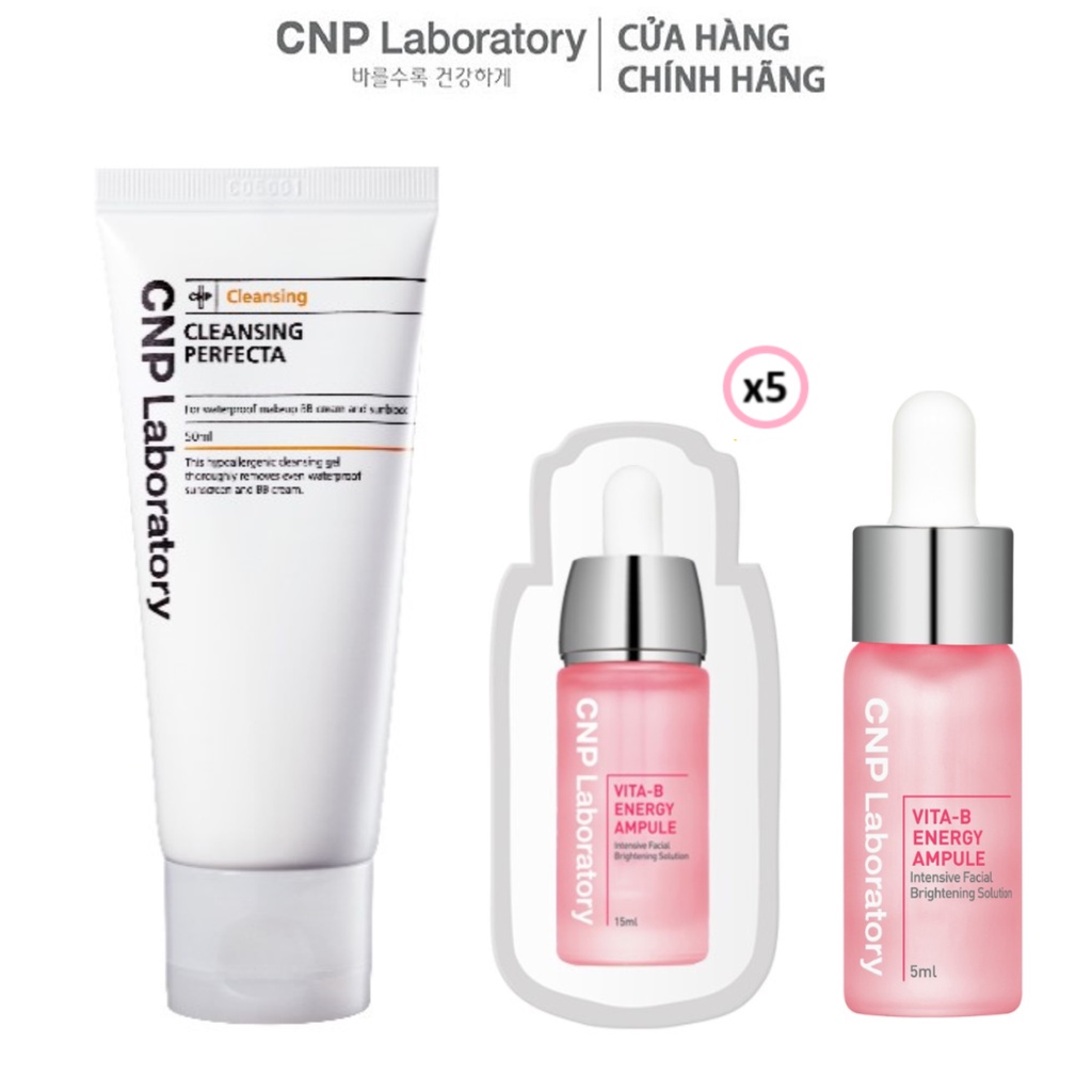 [HB Gift] Combo Gel tẩy trang sạch sâu 50ml và Tinh chất hồng 7 loại Vitamin B phục hồi và làm sáng da CNP