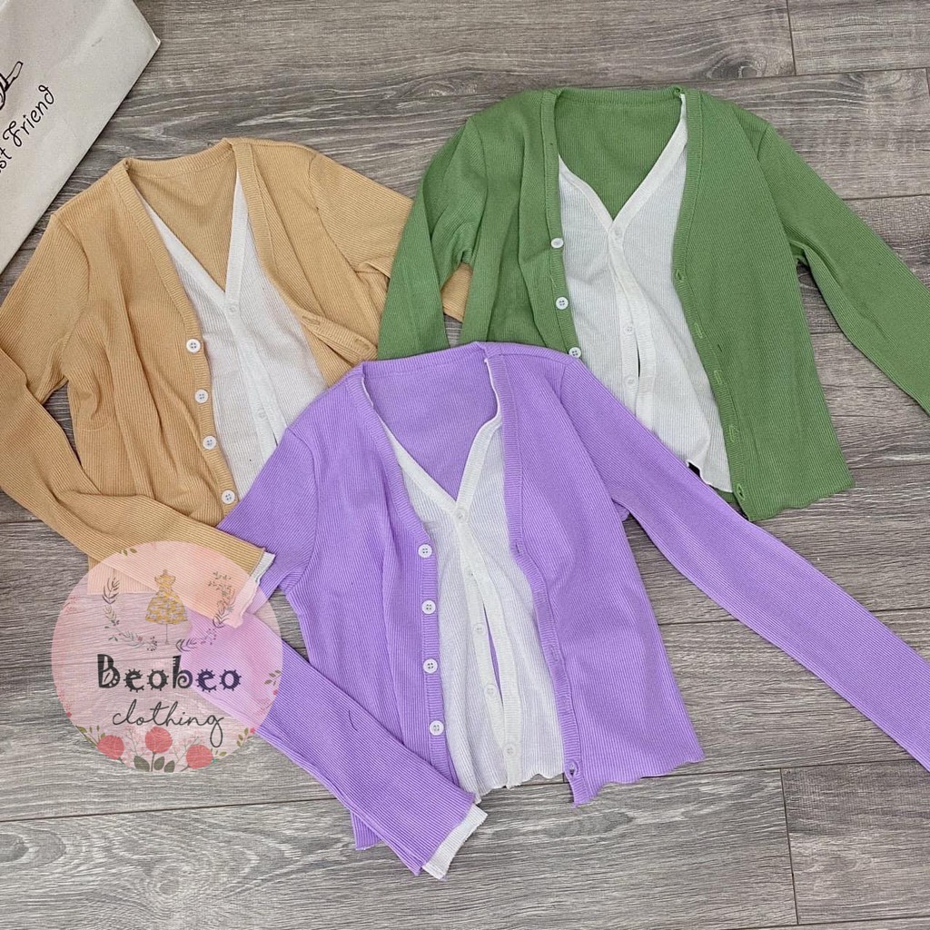 Set áo croptop tay dài phối nút 5 màu ulzzang