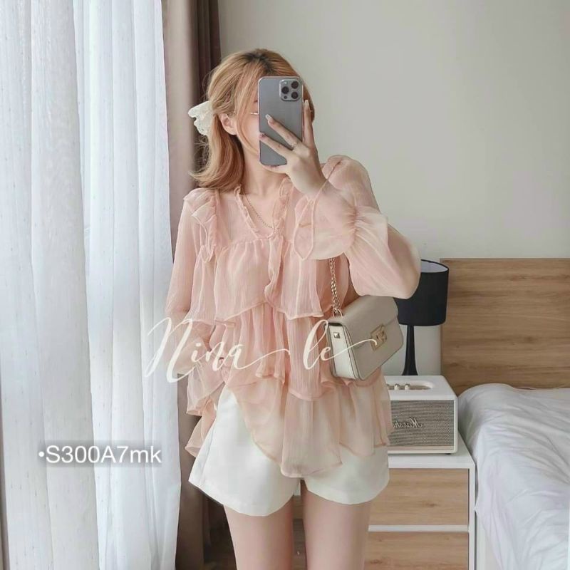 Set Bộ Đùi Nữ Bánh Bèo Tiểu thư,Set Babydoll Xanh Cốm Áo Kiểu Bèo Tầng Tay Chun Quần Short Cạp Chun Thời Trang Hàn