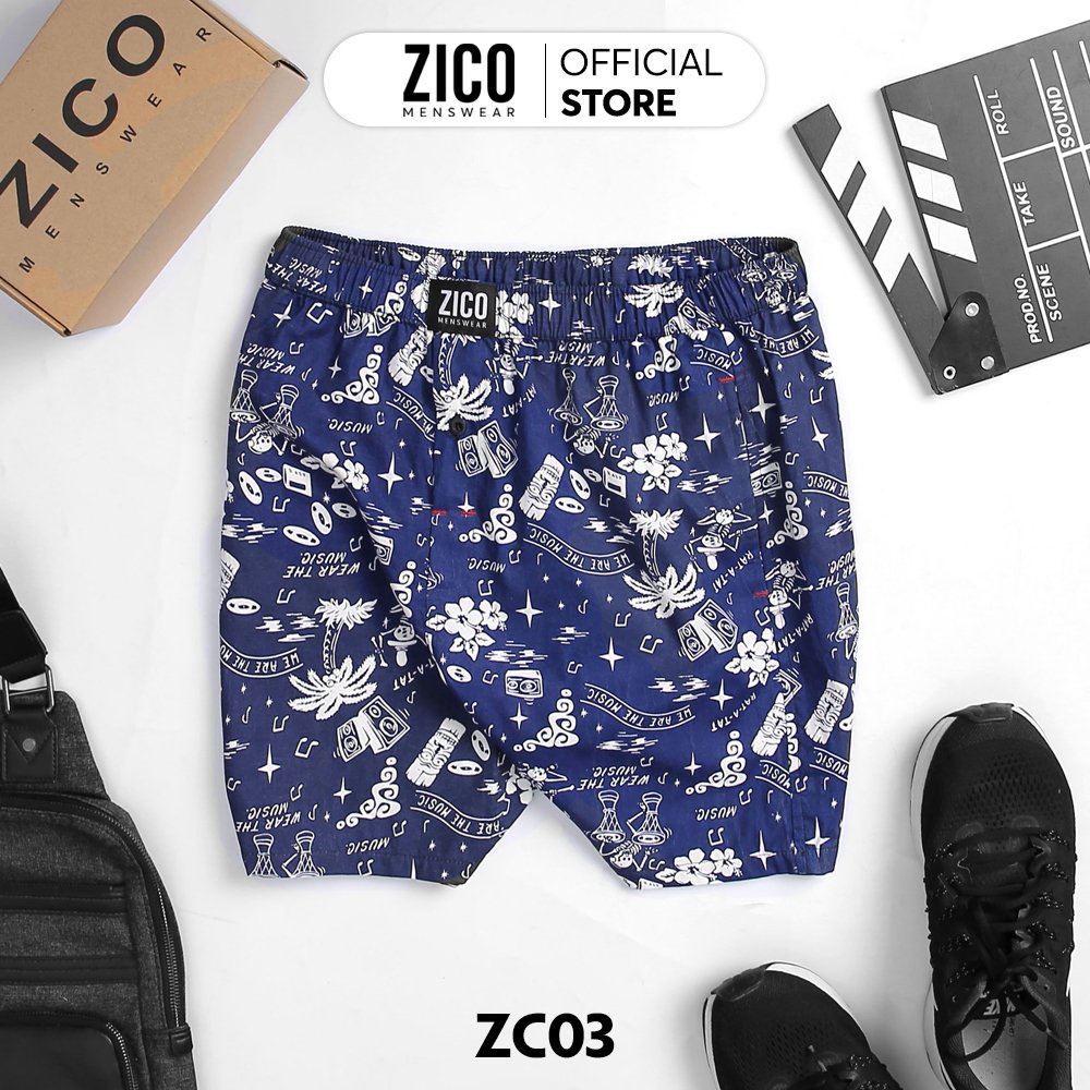 QQuần đùi cotton kate nam mặc nhà ZICO MENSWEAR họa tiết Xanh cây dừa - ZC44