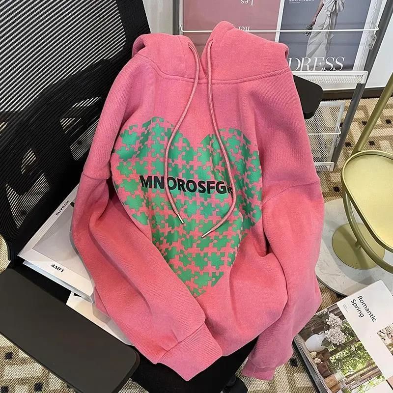 Áo Khoác Mỏng Có Nón In Họa Tiết Trái Tim Thời Trang Xuân Thu Mới