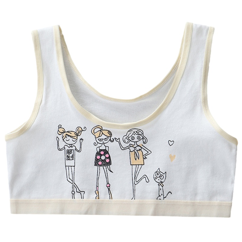 Áo Ngực Cotton Không Gọng Họa Tiết Hoạt Hình Phối Màu Tương Phản Cho Bé Gái