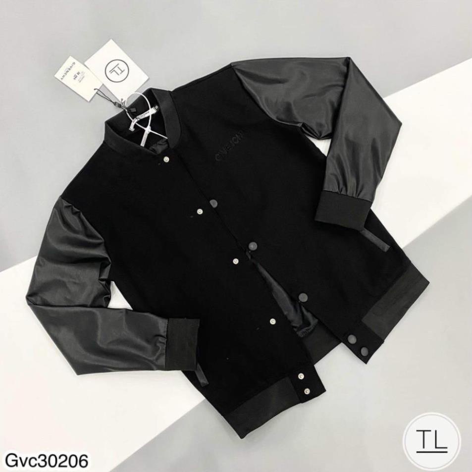 Áo khoác GVC - Áo Khoác Bomber nam givenchi vải dạ nỉ phối tay da - Áo khoác mùa đông 2 lớp dày ấm.
