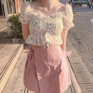 Áo croptop hoa nhí rút dây