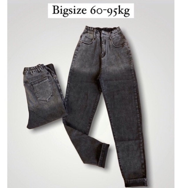 [Bigsize 32-36]Quần Dài Jean Xám Loang Trơn Lưng Thun - Lưng Cao Trên Rốn - Co Giãn Mạnh