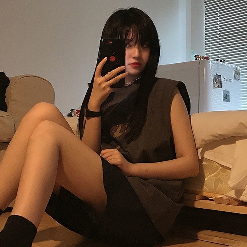 Áo Thun Thể Thao Sát Nách Form Rộng Phong Cách Đường Phố Nhật Bản Thời Trang Mùa Hè Cho Nữ