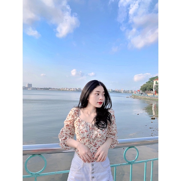 Áo hoa nhí nhún bèo tay dài cổ vuông 🌸 ( Hàng đẹp / ảnh thật ở cuối )