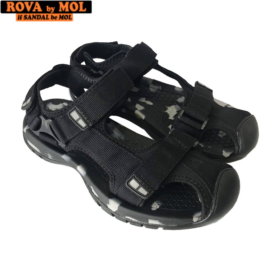 Giày Sandal Nam Bít Mũi Hiệu Rova Đế Cao Su Quai Dù Đi Làm Đi Phượt Đạp Xe Màu Đen Camo Mã RV25