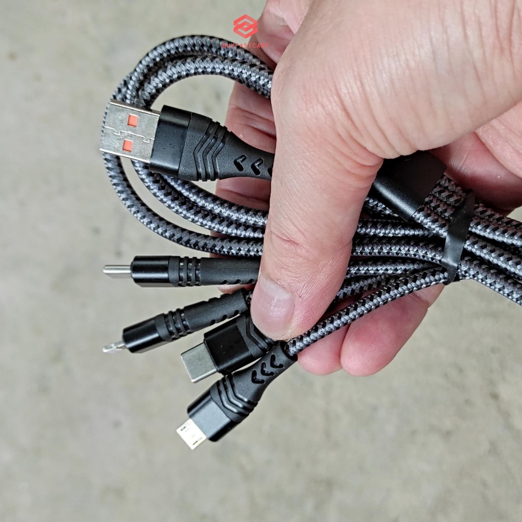 Cáp sạc nhanh 4 trong 1 66W 6A dùng cho mọi dòng điện thoại dài 1.2m màu đen