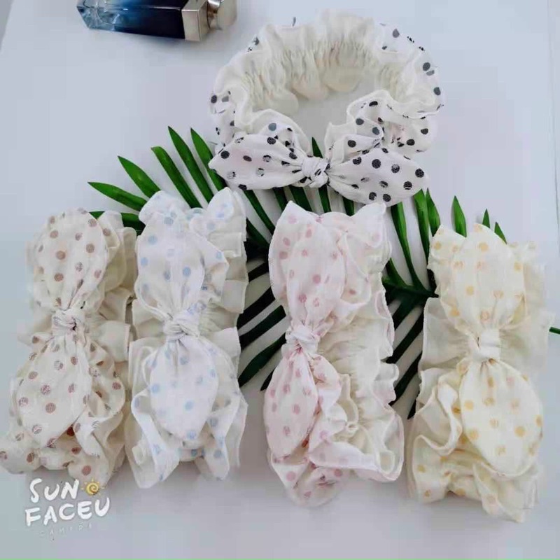 băng đô cài tóc nhún bèo, họa tiết dễ thương