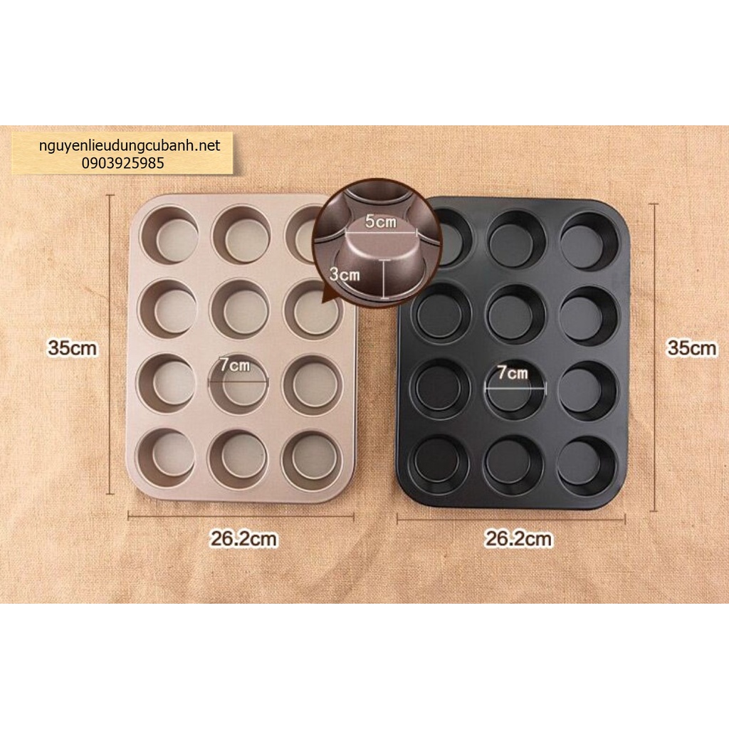 Khuôn Cupcake chống dính 6 ô, 12 ô lớn