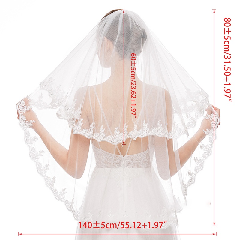 Mạng Che Mặt Vải Tuyn Hai Lớp Phối Ren Hoa Cho Cô Dâu