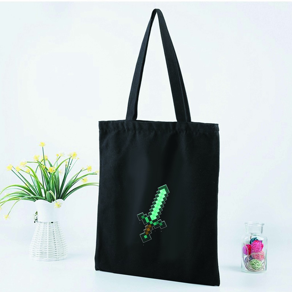 Túi tote vải đen vai đeo in hình DỊCH VỤ THUÊ BẠN GÁI KANOJO MINECRAFT anime chibi dễ thương