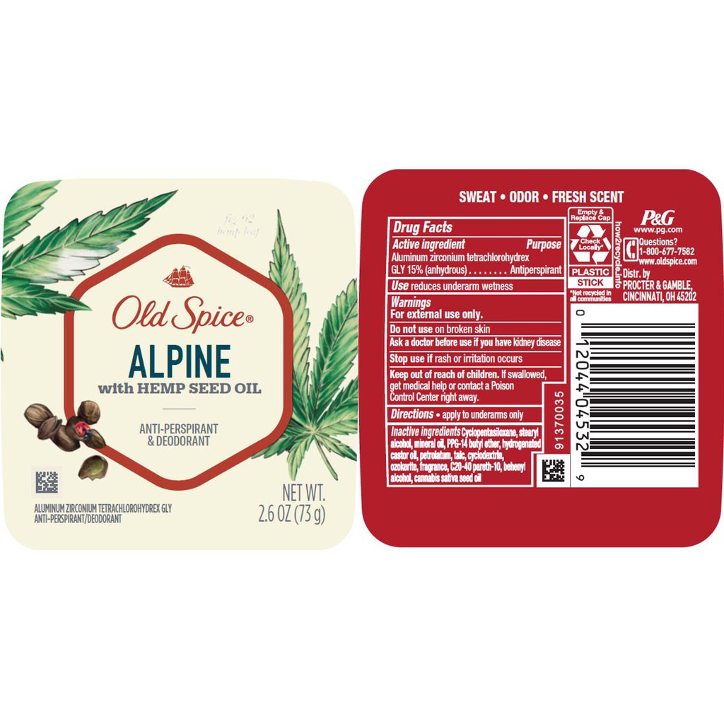 [Siêu Phẩm] Lăn Khử Mùi Old Spice Fresher Collection Alpine with Hemp Seed Oil 85Gr (Sáp Xanh)