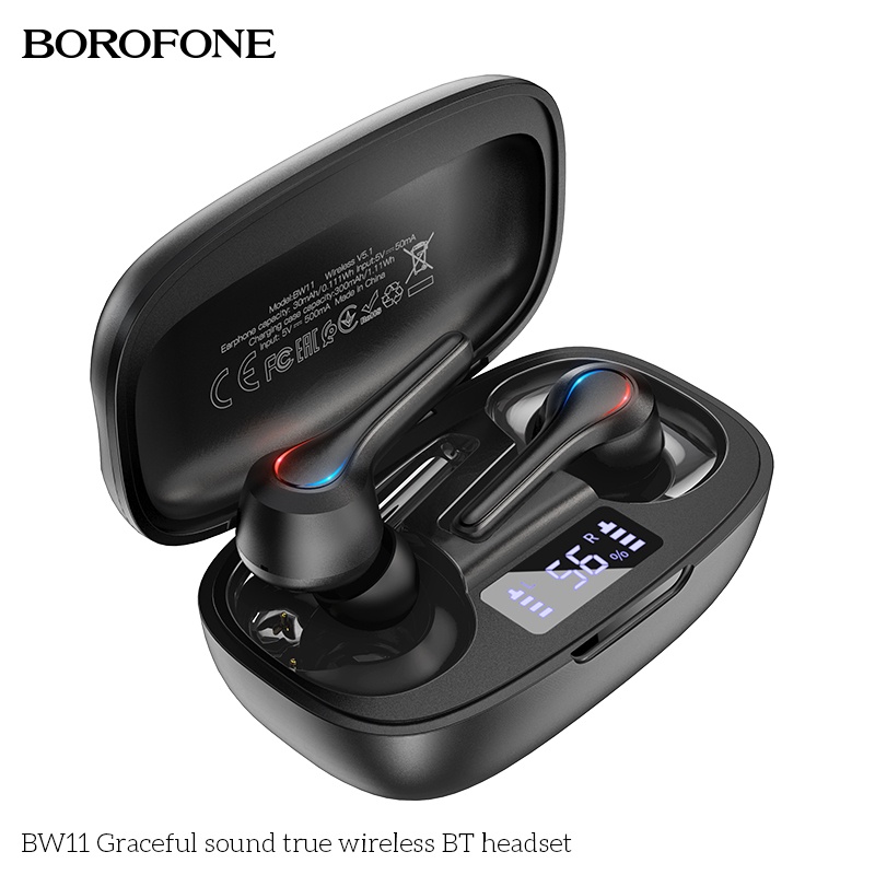 Tai nghe bluetooth TWS không dây Borofone BW11 nghe nhạc liên tục 4h, hỗ trợ đàm thoại, cảm ứng chạm