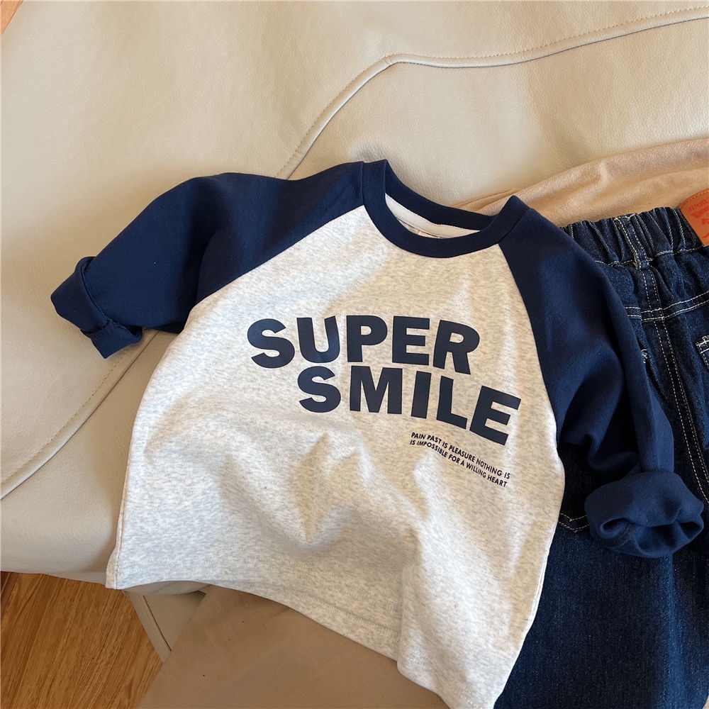 Áo Thun Tay Dài 100% Cotton Màu Sắc Tương Phản Phong Cách Hàn Quốc Cho Bé