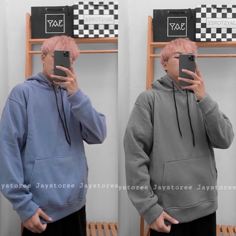 Áo Hoodie Nỉ bông TRƠN màu Xám/Xám xanh UNISEX/Nam nữ unisex/ HOODIE TRƠN