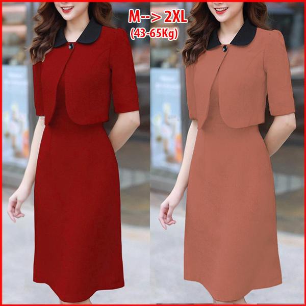 GOTI – Hình Thật – Set Đầm Chữ A 2 Dây Phối Áo Khoác  Ngắn Cổ Bẻ Dạng Công Sở Lịch Sự 3271