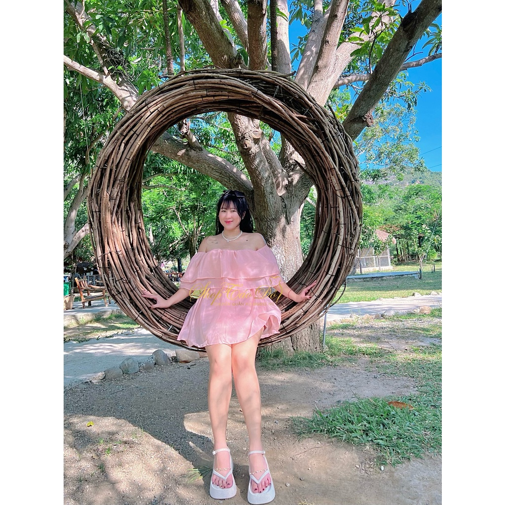 Đầm JUM trễ vai voan dáng xòe tiểu thư form ngắn D77  🍎🍎🍎