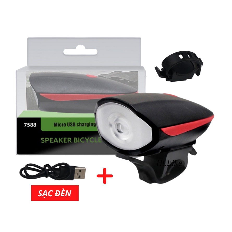 Đèn xe đạp thể thao siêu sáng có còi pin sạc usb led T6 chống nước 7588