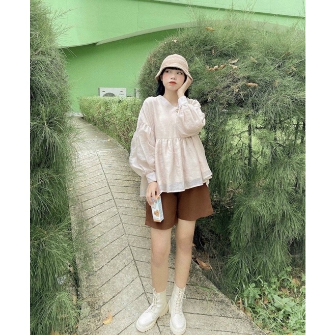 Áo babydoll hồng be