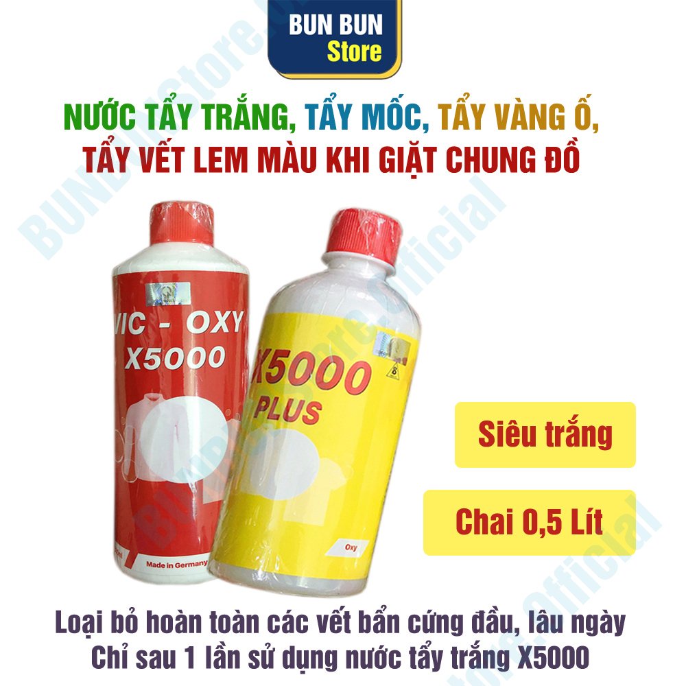 Nước tẩy trắng X5000 - Chính hãng - không làm bay màu vải, không khô vải