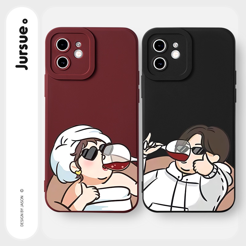 Ốp lưng JURSUE hoạt hình cặp đôi dễ thương đẹp cho iPhone 13 12 11 Pro Max SE 2020 X XR XS 8 7 6S 6 Plus kute Y2002