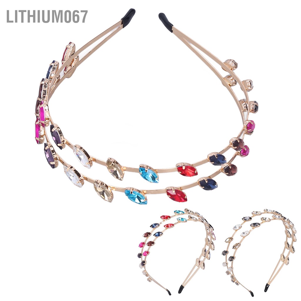 Lithium067 Headband Tinh tế Hai lớp Áp lực Tóc Bangs Băng đô Rhinestone Phụ kiện tóc