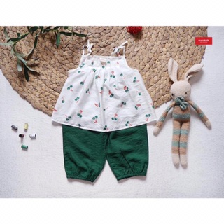 Bộ đũi cherry quần lửng cho bé gái