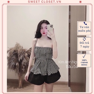 Set áo cup ngực kẻ caro kèm quần short