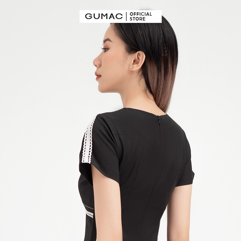 Đầm dáng ôm nữ phối 3 nút GUMAC thiết kế basic màu đen đủ size DB438