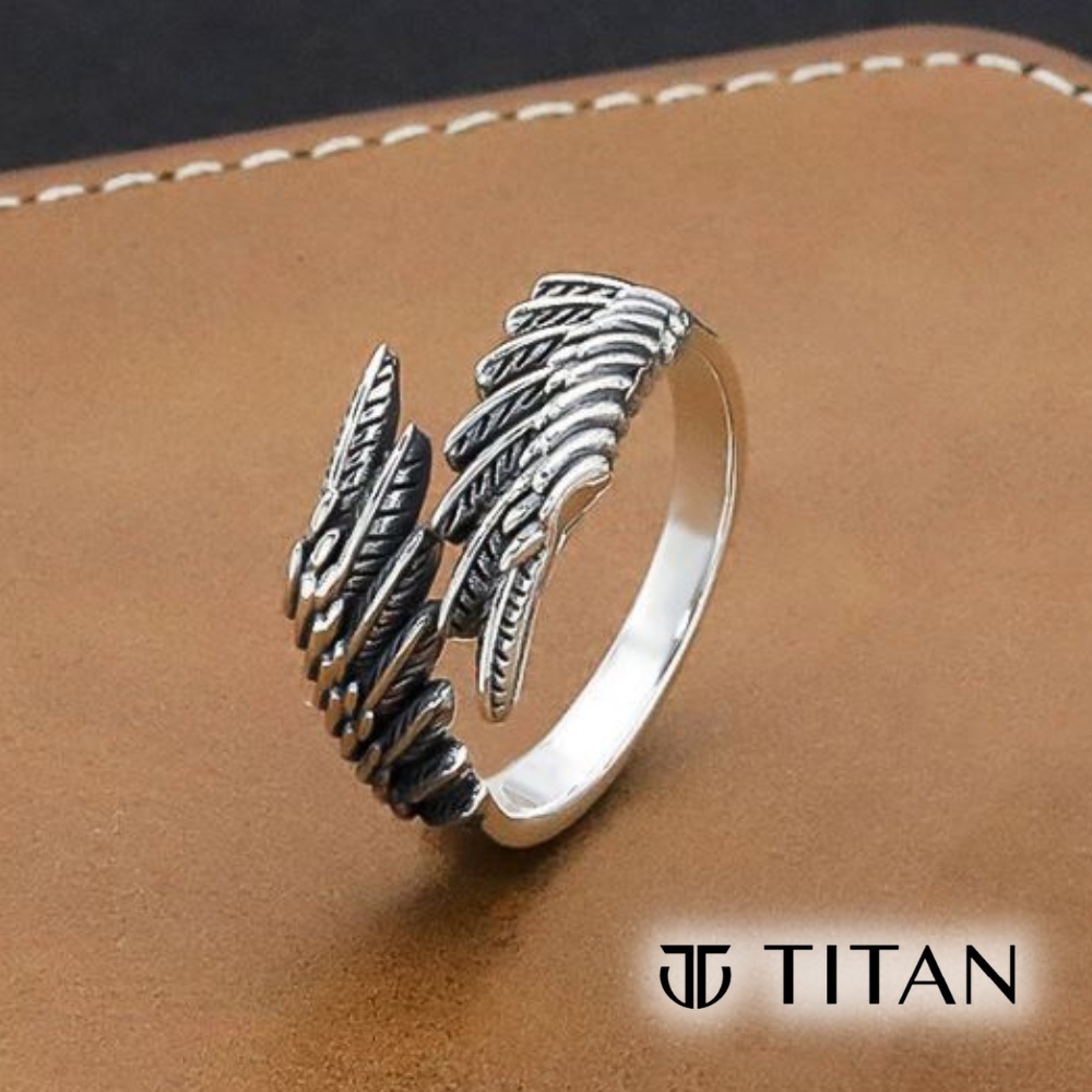 Nhẫn nam nữ họa tiết đôi cánh, nhẫn titan thời trang unisex freesize không gỉ màu bạc hiphop cá tính Titan shop