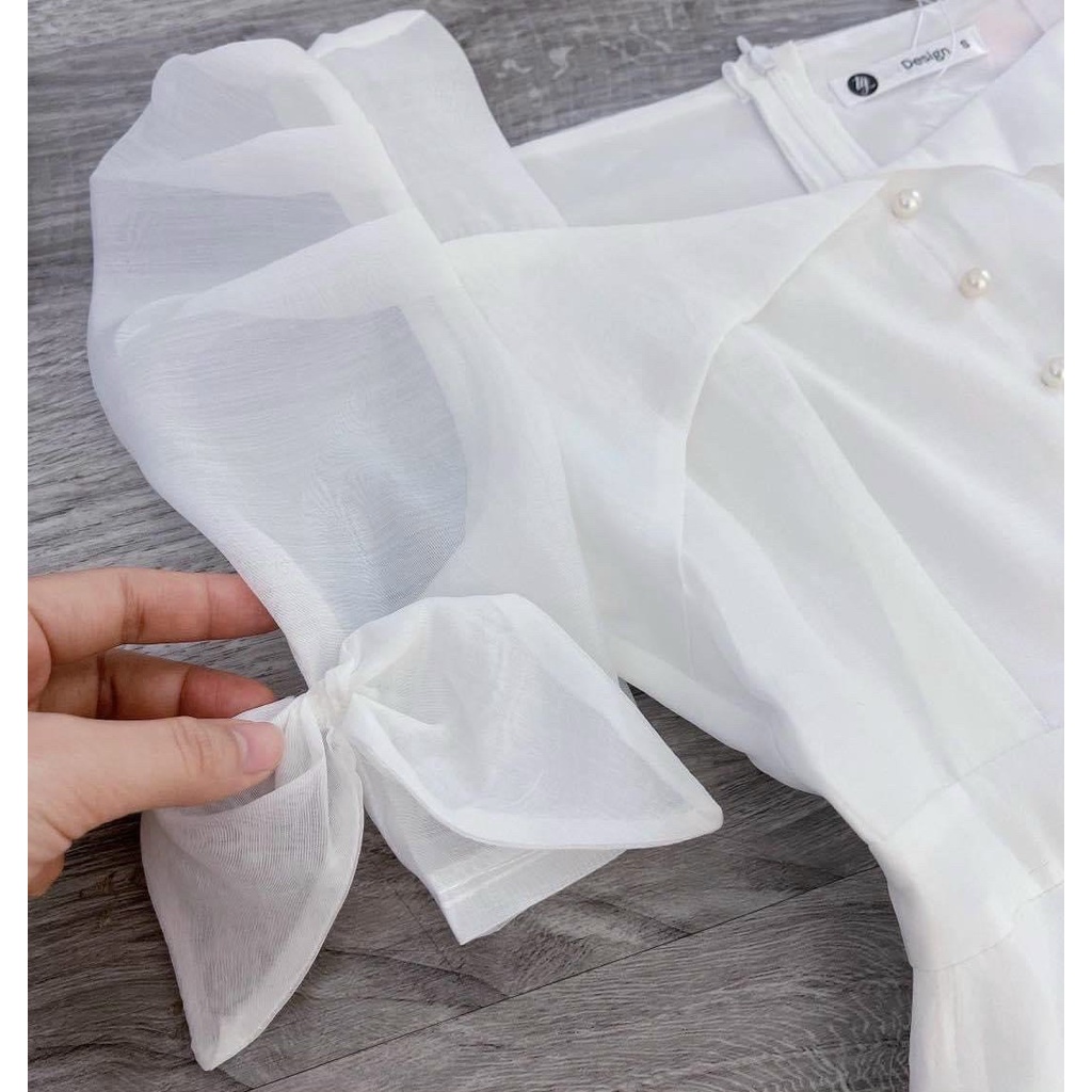 [Miễn Phí Ship 50K-GIAN HÀNG CHÍNH HÃNG] Đầm thời trang nữ đi dự tiệc ,đầm chất chifon 2 lớp màu trắng đính nơ
