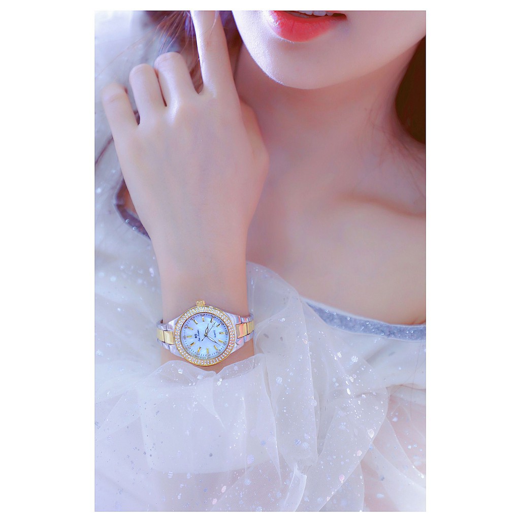 Đồng hồ nữ dây kim loại, đồng hồ đeo tay nữ chính hãng BEE SISTER đính kim cương nhân tạo cao cấp, thời trang, siêu đẹp
