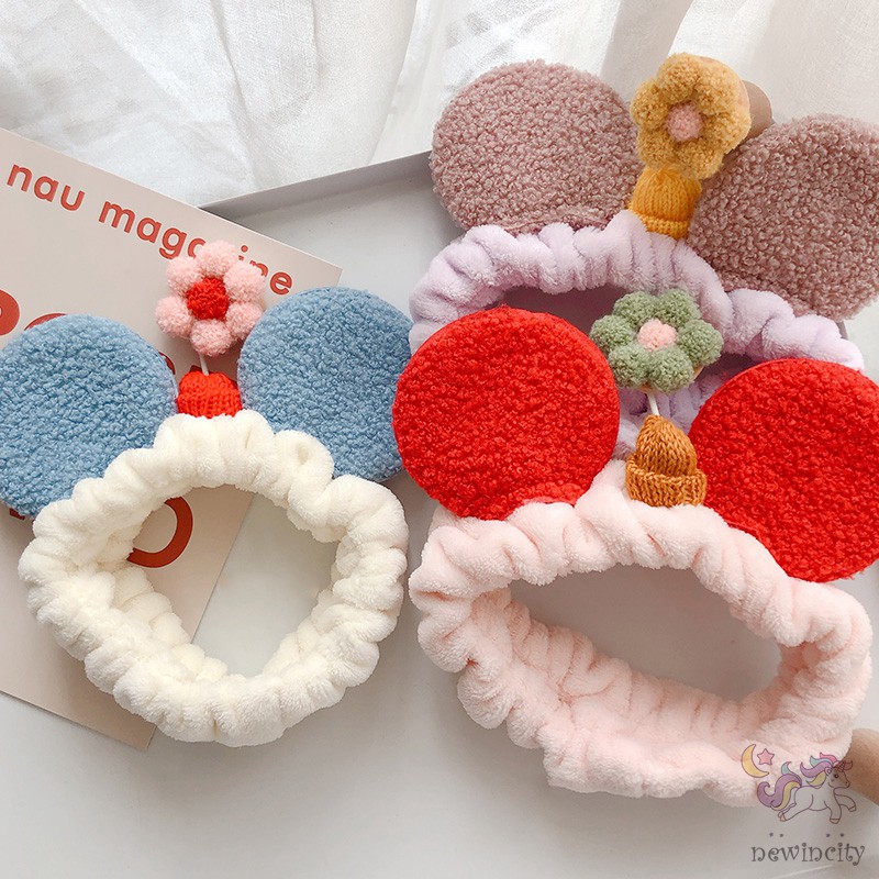 Băng Đô Cài Tóc Đính Hoa Và Tai Cừu Kiểu Hàn Quốc Xinh Xắn Cho Nữ