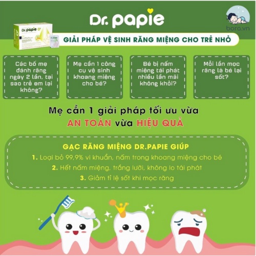 Gạc Rơ Lưỡi Dr Papie (Hộp 30 gói) 1 cái gói trong màng nhôm tiệt trùng, Vệ Sinh Răng Miệng Cho Bé - ChickBabyShop