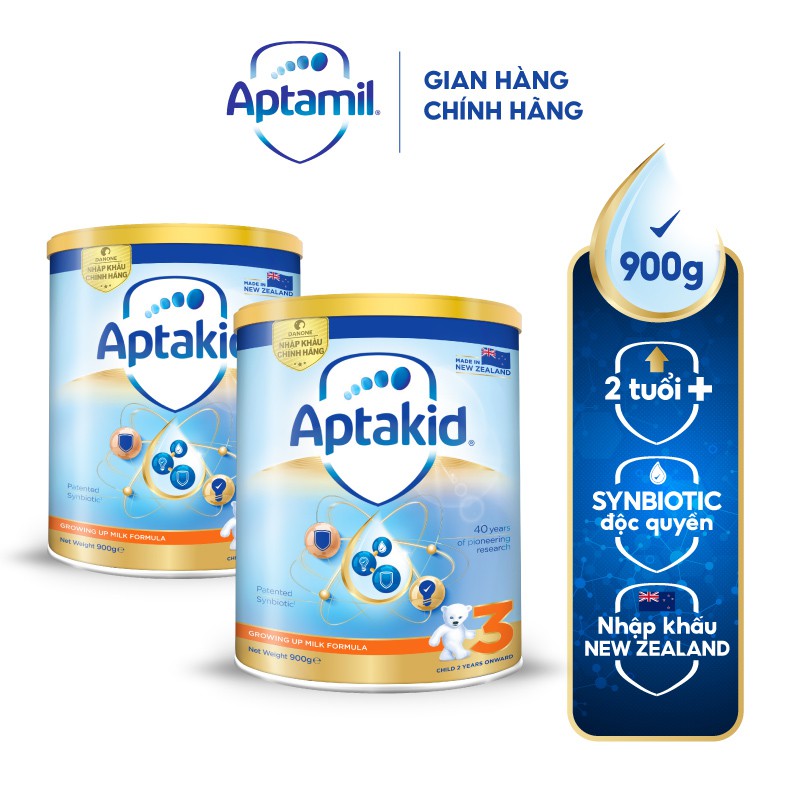 [Tặng Áo mưa cho bé]Combo 2 Sữa bột Aptakid New Zealand hộp thiếc(900g/lon)cho bé từ 24 tháng tuổi