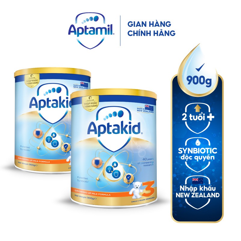 [Tặng Dù Gấp] Combo 2 Sữa bột Aptakid New Zealand hộp thiếc (900g/lon) cho bé từ 24 tháng tuổi