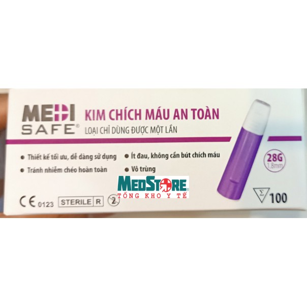 Bộ 100 kim chích máu tiểu đường tự động, vô trùng an toàn Medisafe