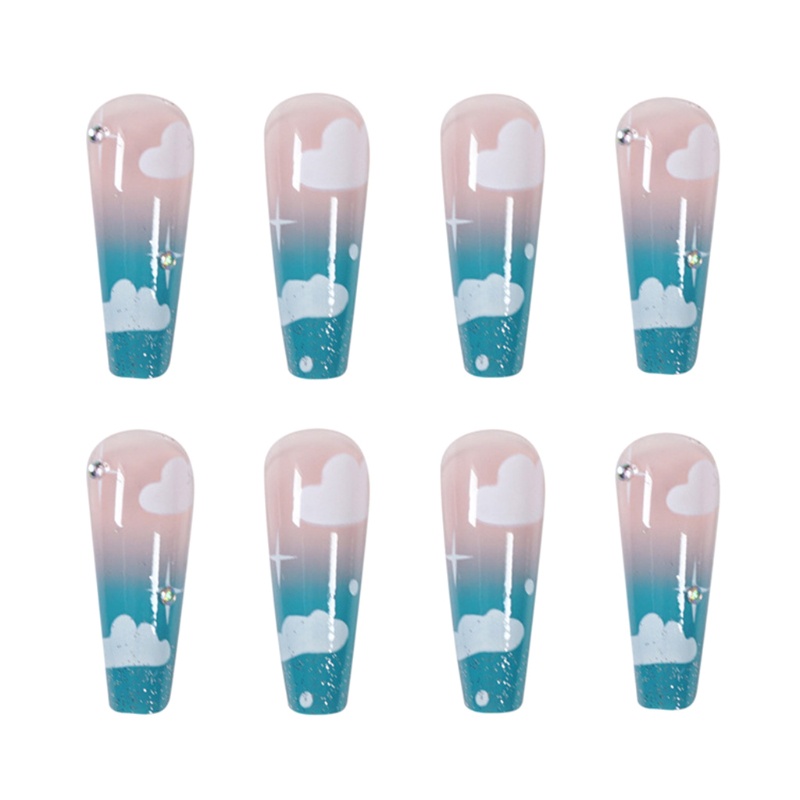 Set 24 Móng Tay Giả Màu Xanh Dương Gradient Độc Đáo