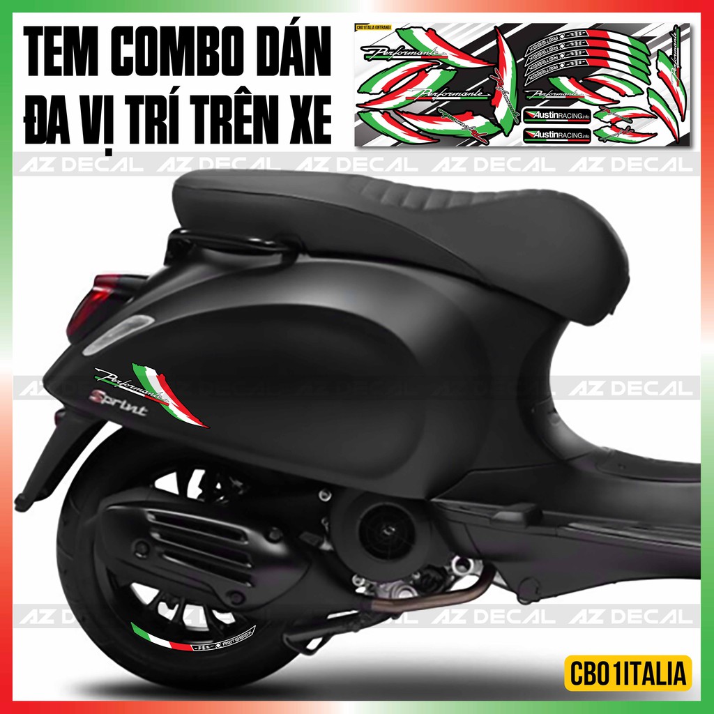 Tem Italia Chữ Ký Dành Cho Xe Máy, Xe Điện, Tem Bộ Dán Được Nhiều Vị Trí | CB01ITALIA | Decal Xe Chống Nước, Bền Màu