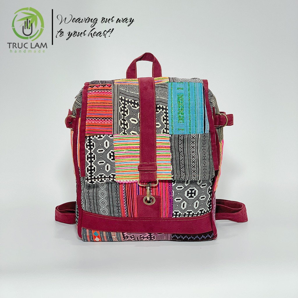 Balo Thời Trang Vải Thổ Cẩm Phối Da Lộn - Trúc Lâm Handmade
