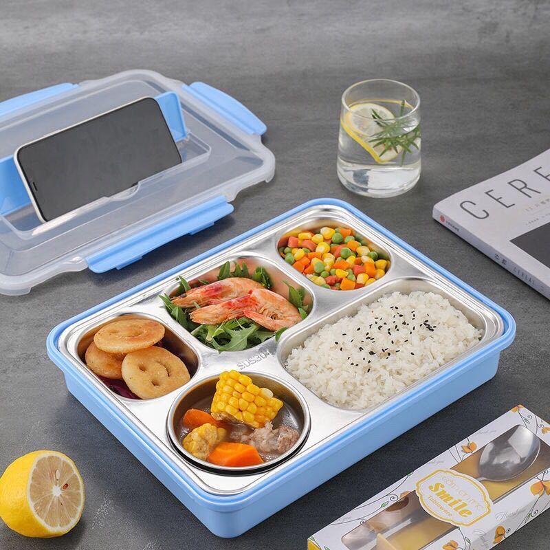 Khay Đựng Cơm Văn Phòng Inox 304 5 Ngăn Có Nắp Đậy Tiện Dụng - TẶNG Kèm Bộ Đũa Thìa Và Bát Sứ | BigBuy360 - bigbuy360.vn