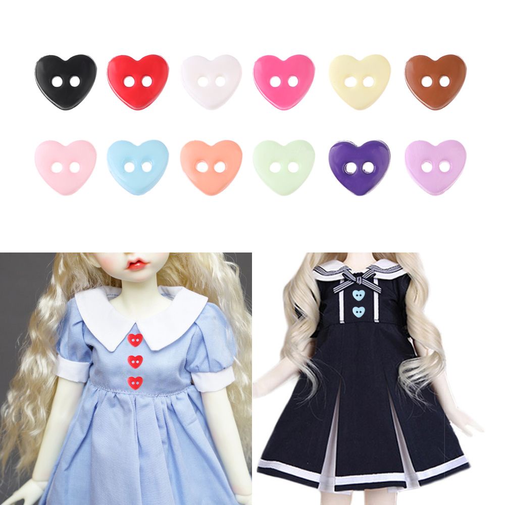 Set 50 Nút Trái Tim 6mm Nhiều Màu Sắc May Vá Cho Búp Bê